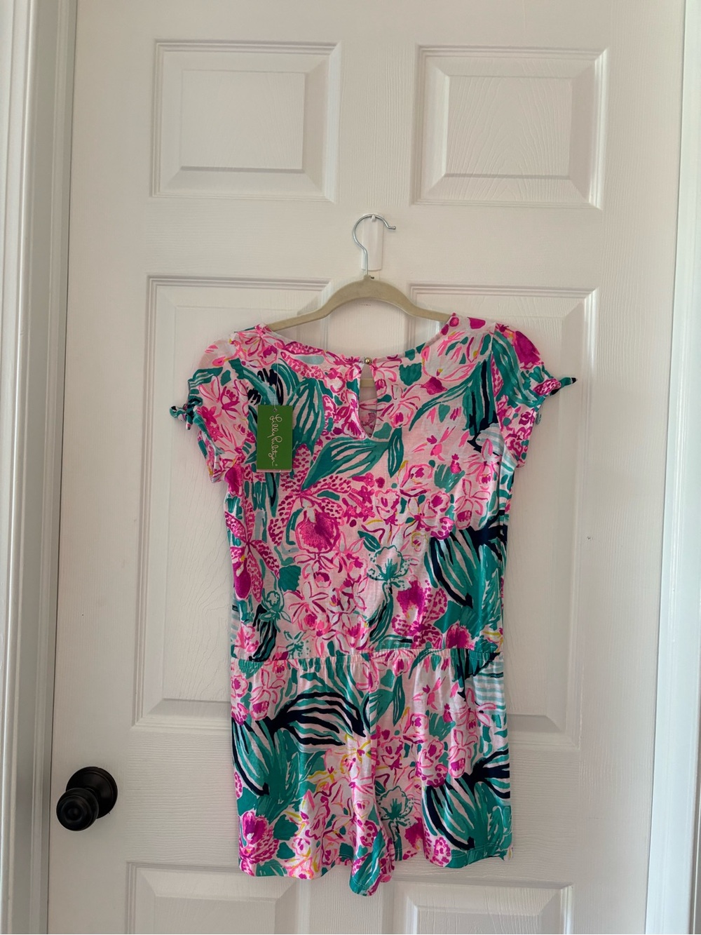Lilly Pulitzer Pink & Teal Floral Short Sleeve Romper - Picture 4 of 5